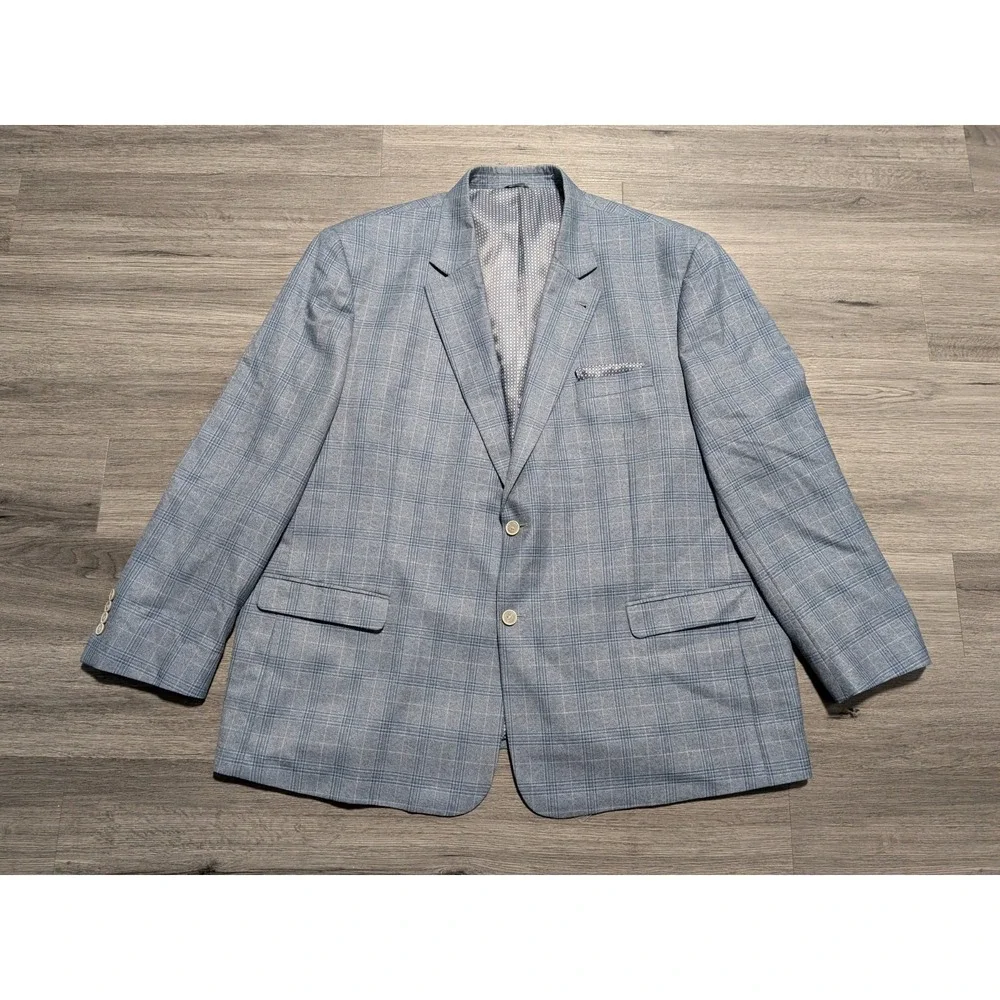 Oak Hill Men's Blue Tartan Plaid Sport Coat Suit Blazer Size 3XL‎ 54/56
